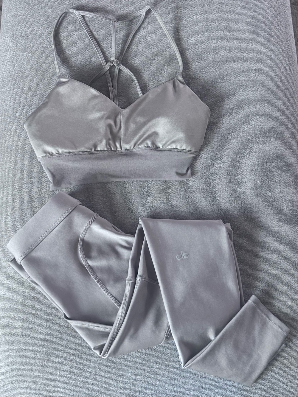 Alo Yoga Airlift Intrigue Bra and High Waist Legging Set Gravel Beige Womens S
